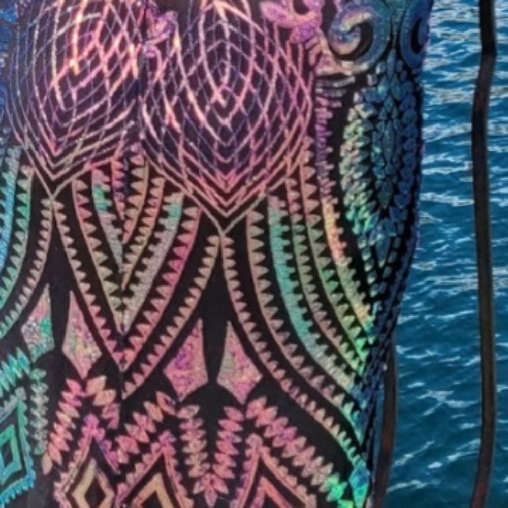 Multi color pink, gold, green, blue semi/formal sleeveless dress. - Picture 4 of 13